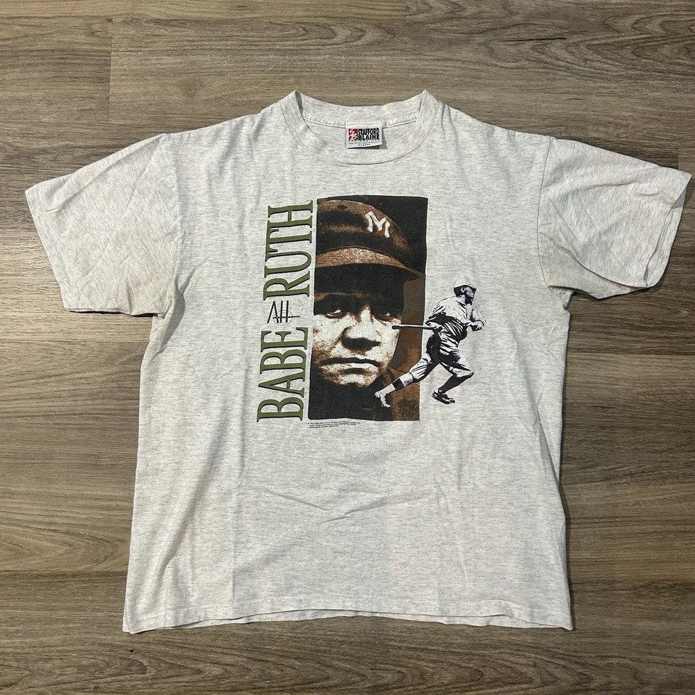 Vintage BABE RUTH 1992 TShirt Single stitch Size XL Stafford Blaine Heather Gray